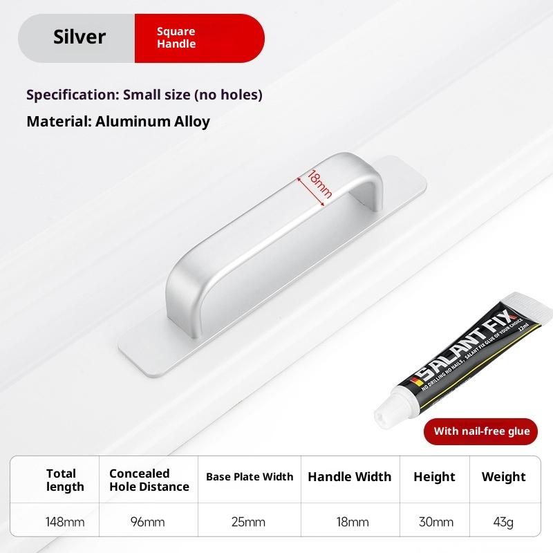 Aluminum Alloy Handle Glass Sliding Door Window Drawer Wardrobe Drill-free Push-pull Bathroom Sticker Door Handle