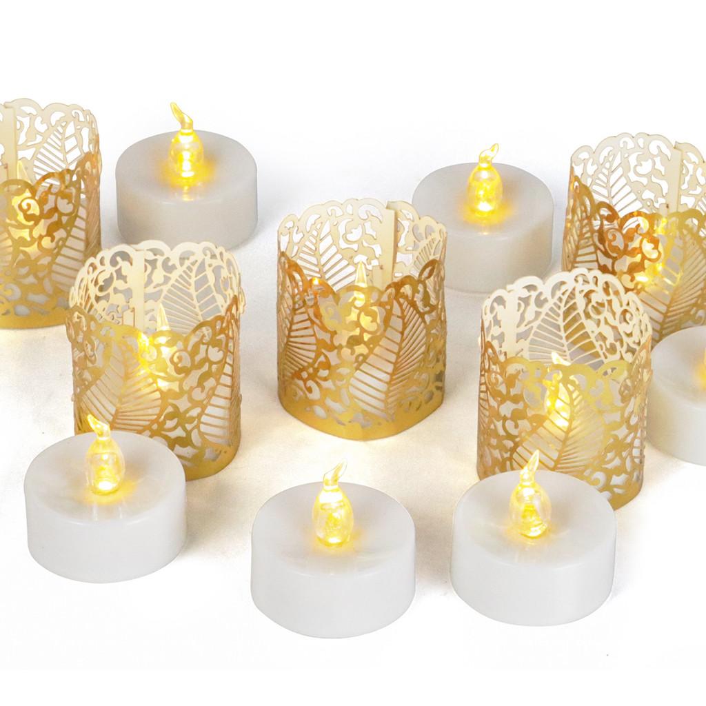 Elegant Set Of 12 Led Electronic Candles With Pvc Hollow Pattern For Weddings And Parties