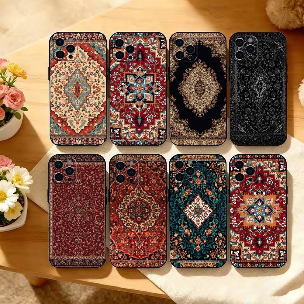 Vintage Persian Carpet Art Phone Case For iPhone 17, 16,15,14,13,12,11 Plus,Pro Max, Others Soft Black Cover