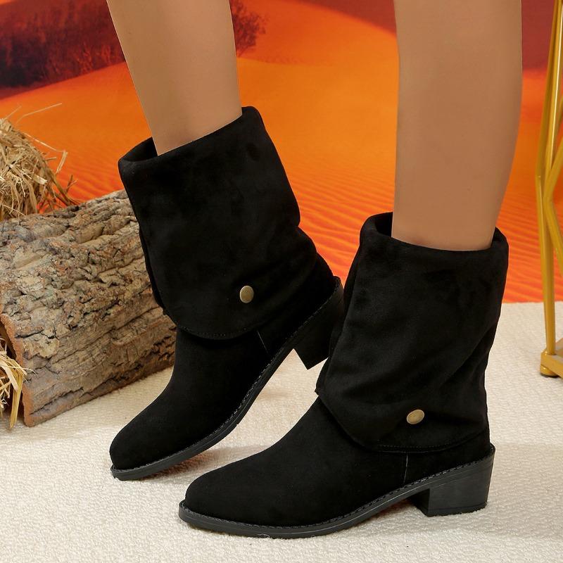 Women's Retro Knee-High Boots, Chunky Heel Slouchy Riding Boots, Plus Size Fall Winter Footwear