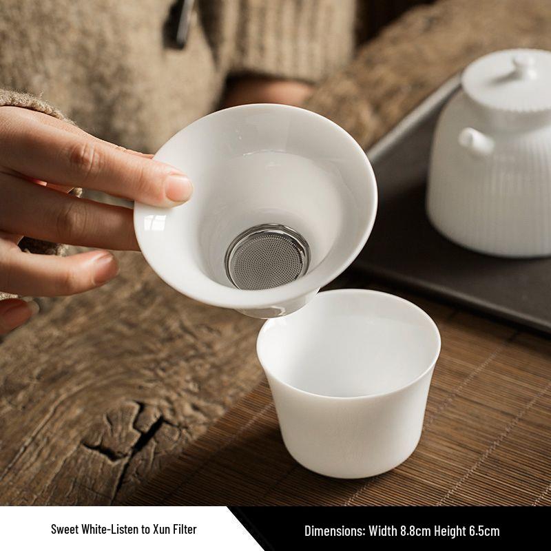 Dehua Porcelain Tea Set: All-Ceramic Tea Strainer with Stainless Steel Handle, Customizable Tea Infuser.
