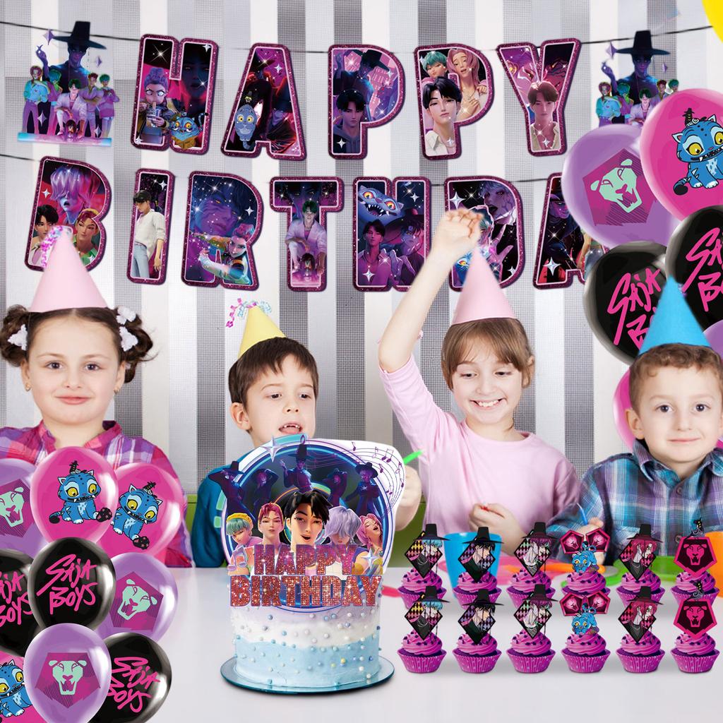 Birthday Theme Party Decoration Banner Pull Flag Cake Flag Balloon- Set