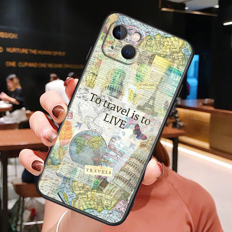 

World Map Travel Phone Case For iPhone 16 Pro Max 14 13 12 11 15 Pro Max Plus 12 13 Mini XR 16e Funda Cover iPhone 12