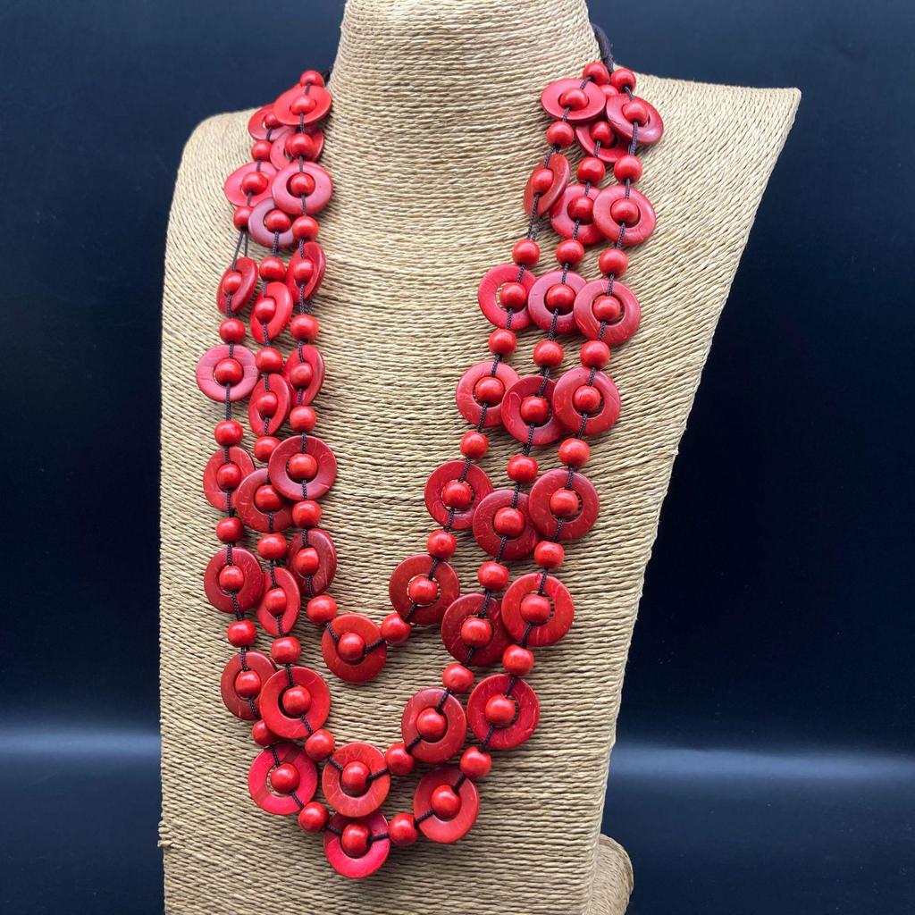 Retro Ethnic Beaded Wood Necklace - In Stock