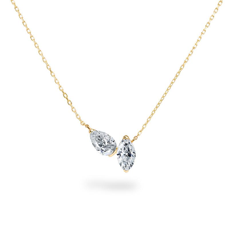 Europe America Water Drop Zircon Necklace 925 Sterling Silver 18K Gold Plated Zircon Pendant Necklace for Women 18inches&925 silver