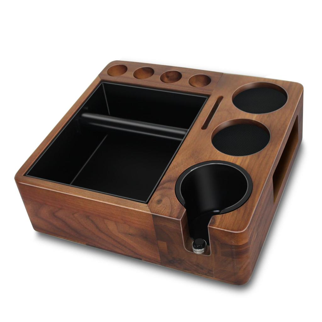 Espresso Knock Box, Espresso Accessory Organizer Box, 51mm-58mm Tamping Station Base, 9-in-1 Storage Wooden Espresso Tamper Mat, Tamper Stand,