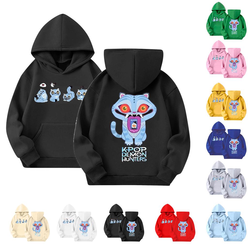 Children's Casual Round Neck Printed Pullover Long-sleeved Hooded Sweatshirt Top