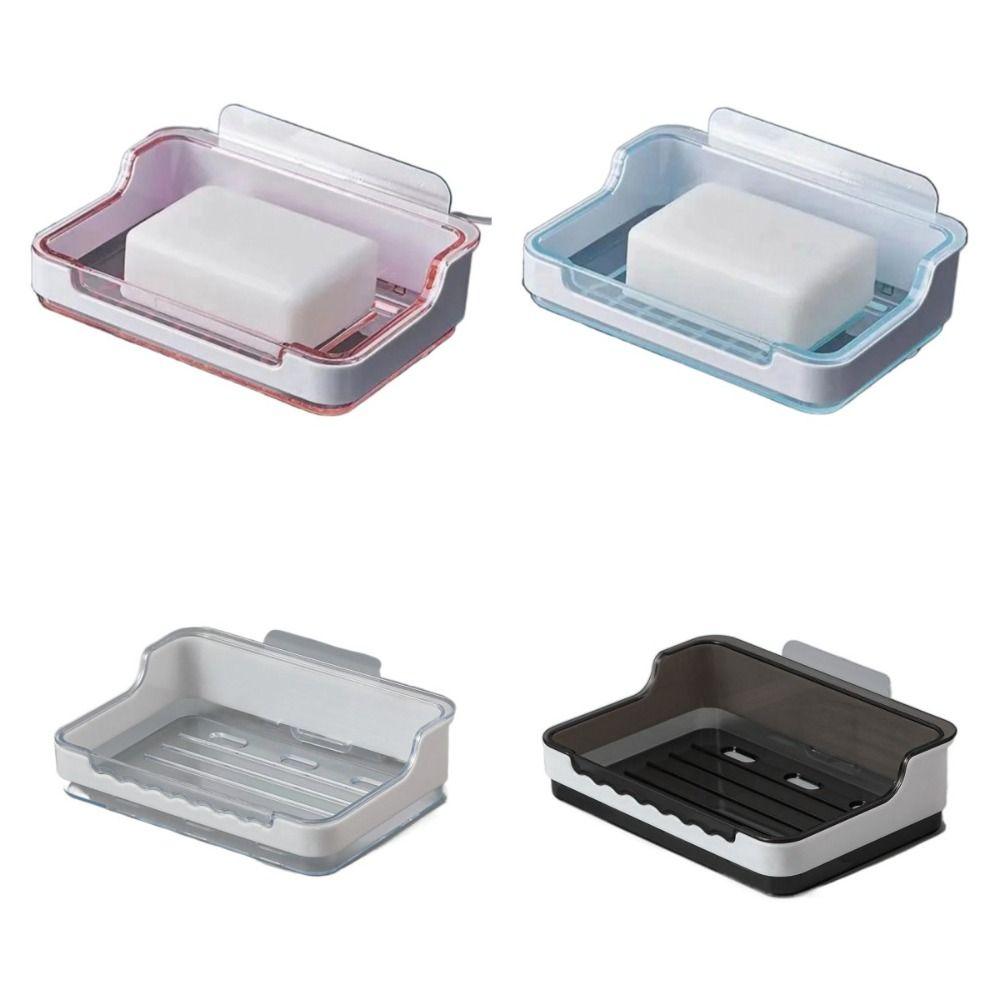With Lid Soap Holder Organizer Double Layers Punch-Free Soap Storage Tray Detachable Wall Mounted Soap Dish
