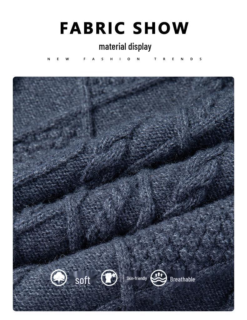 2025 Winter Korean Style Men's High-Neck Jacquard Sweater - Casual Knit Base Layer for Middle-Aged & Young