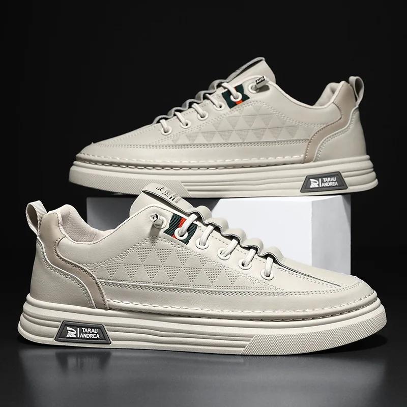 New Men's Sneakers Casual Leather Shoes Non-slip Wear-resistant Sports Shoes Comfortable Flat Slip-on Casual Shoes Men