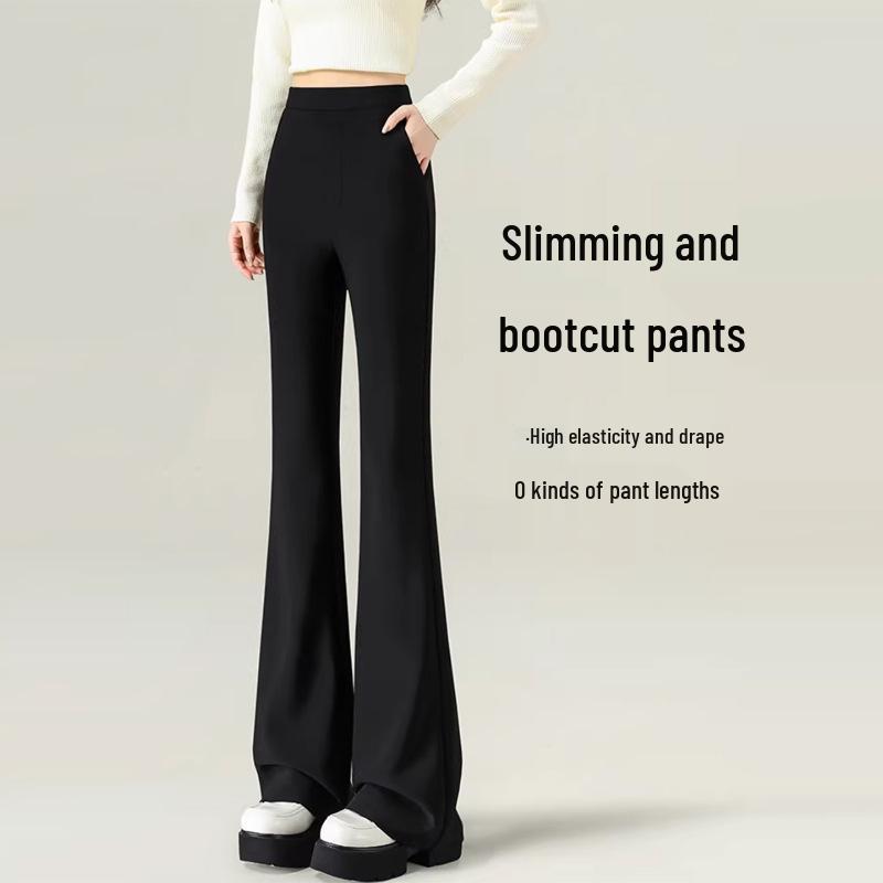 

Women s High-Waisted Stretch Slim-Fit Velvet Flared Trousers - Black, Autumn/Winter 2026. M for 96-105 jin