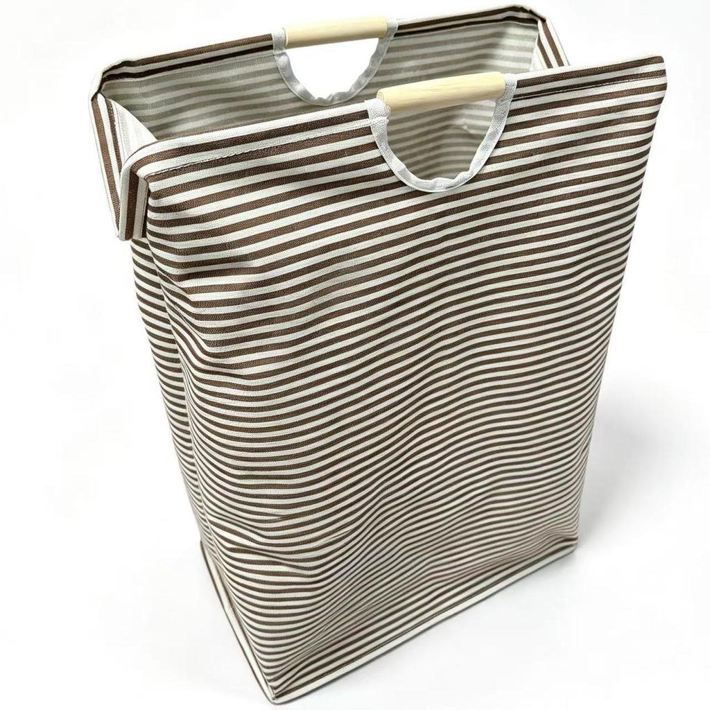 Foldable Cotton-Linen Laundry Hamper with Wooden Handle - Waterproof and Portable for Bedroom & Bathroom