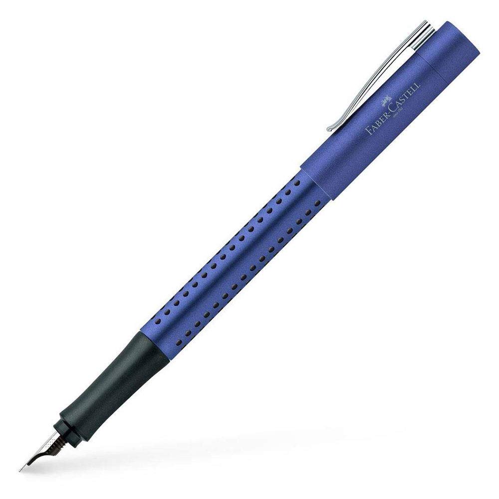 Faber-Castell Fountain Pen, Medium Nib, Grip 2011, Metallic Blue, 140902, Dual-Use, Officially Imported
