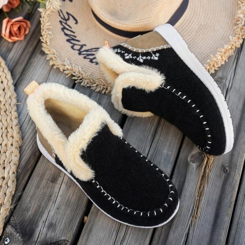 Large Size New Winter Women's Cotton Shoes, Piled and Thickened Rough Edge Warm Flat Cotton Shoes