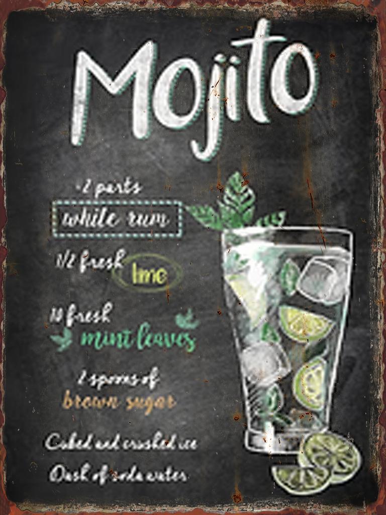 Metal Tin Signs Mojito Cocktail Wall Decoration Plaque Vintage Art Poster Iron Painting for Man  Home Cafe Game Room Club Bar