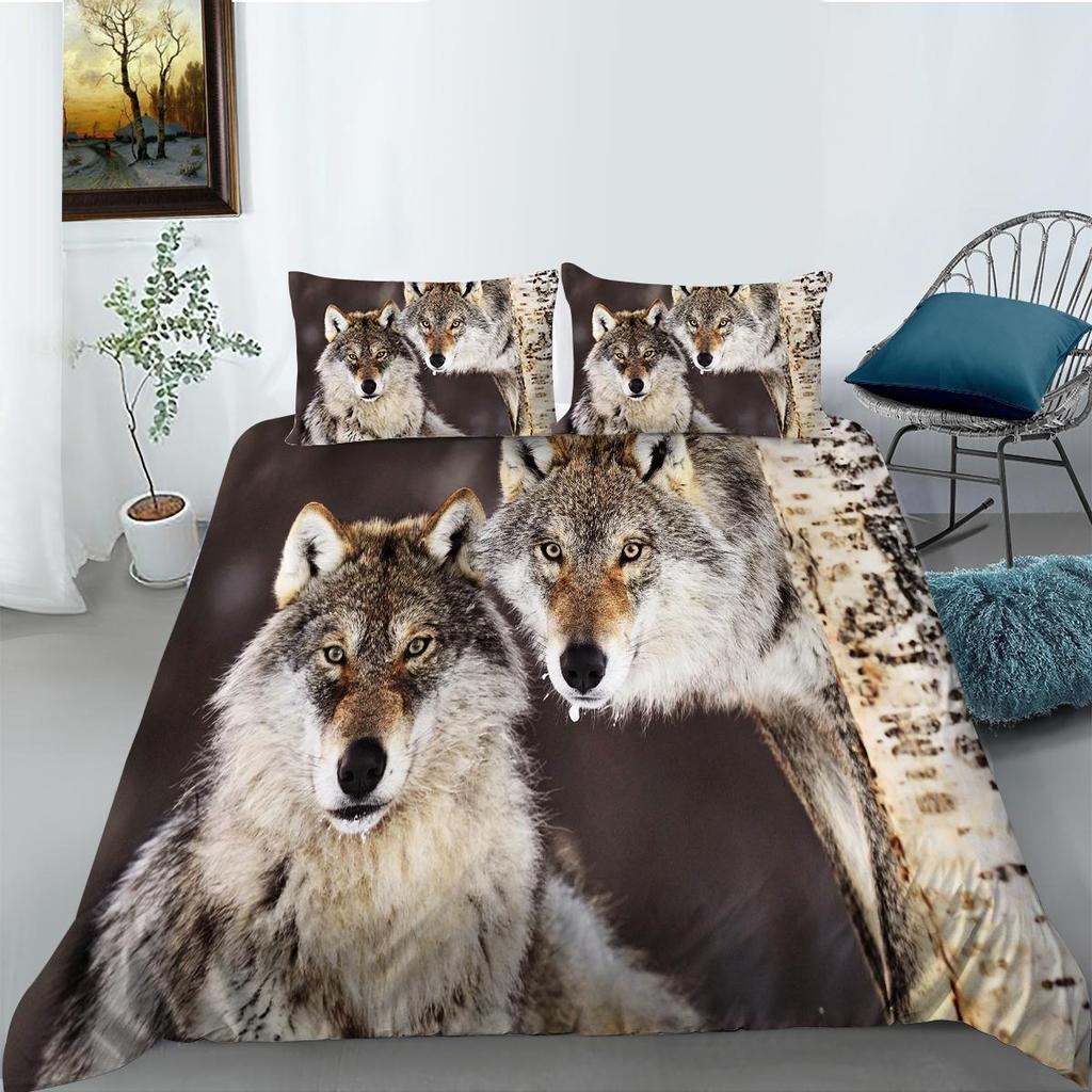 3D Wolf Theme Bedding Set Wolf Pillow Cover Quilt Cover Bedding Set Down Duvet Cover Full Size Single/Double Bed Home Decoration