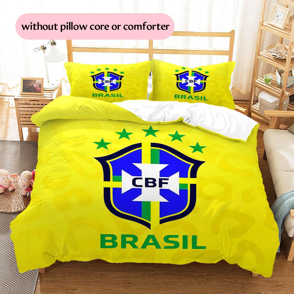 Brazil national logo Pattern Bedding Home Decoration Birthday Gift (1 * duvet cover + 2 * pillowcase, without core),fan merchandise. 135x200cm