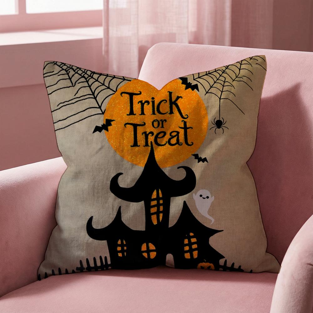 Scary Halloween Bat Pumpkin Cushion Cover Multi-Scene Pillow Cover for Home & Car - Reversible, Soft & Durable for Daily Use