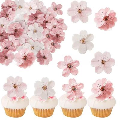 Edible Paper Flower Cake Decorations Cherry Sakura Dessert Cake Toppers Weddings Birthday Party Cake Accessories