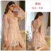 Mesh Yarn Plus Chest Pad Deep V Temptation Slim Backless Suspender Nightdress Robe Large Size Loungewear Set