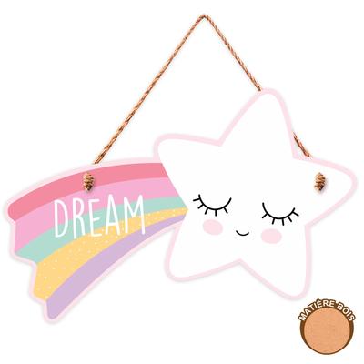 [A0709] - Wooden Plaque 'Dream' Pink White (star) - 20x12cm
