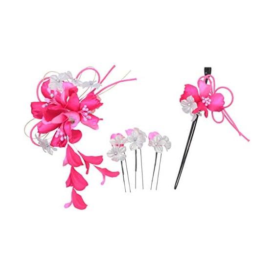 Kamakura Koge Flower Petal Dangling Hair Ornaments with Pearl Berries, 5-Piece Set Hair Clips, Formal, Shichi-Go-San, Made in Japan