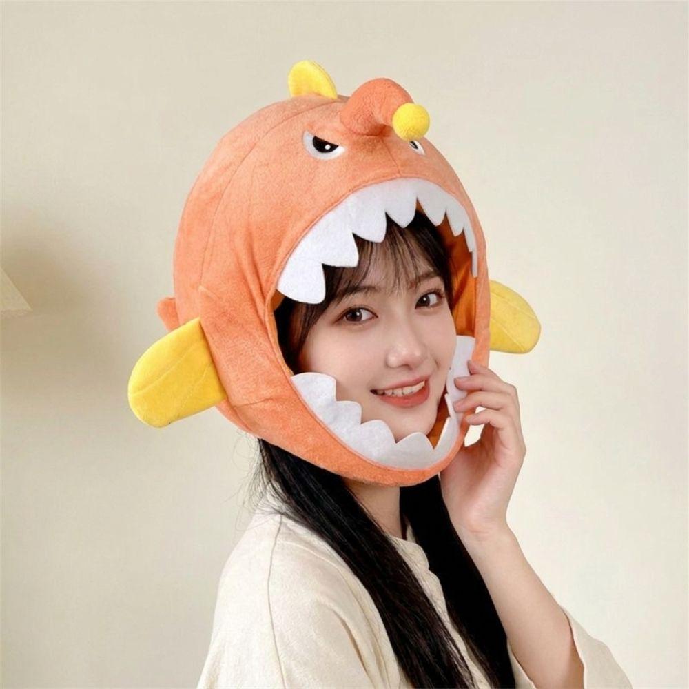 Soft Skin-friendly Plush Anglerfish Hat Open Mouth Fish Cosplay Cap Fish Headwear Birthday Holiday