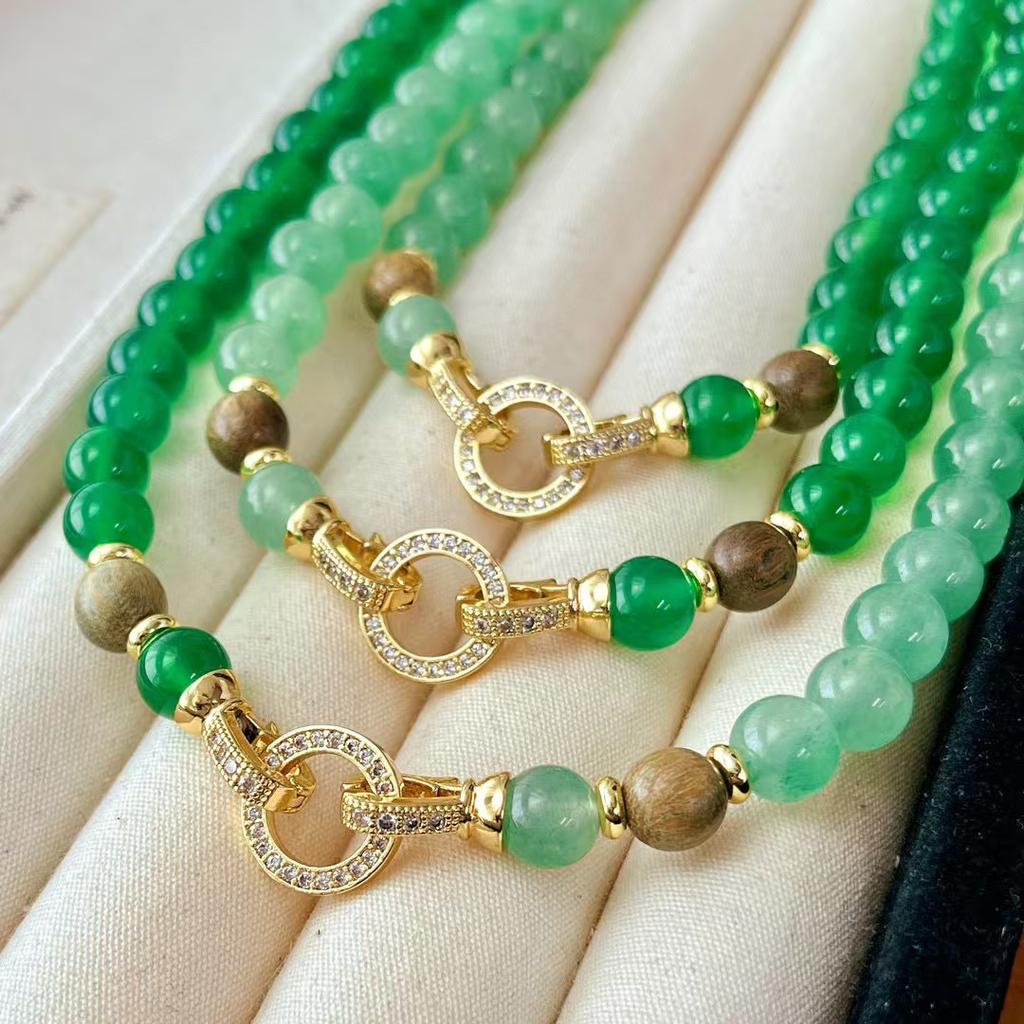Retro Natural Chalcedony Dongling Jade Sandalwood Contrasting Collarbone Chain Necklace