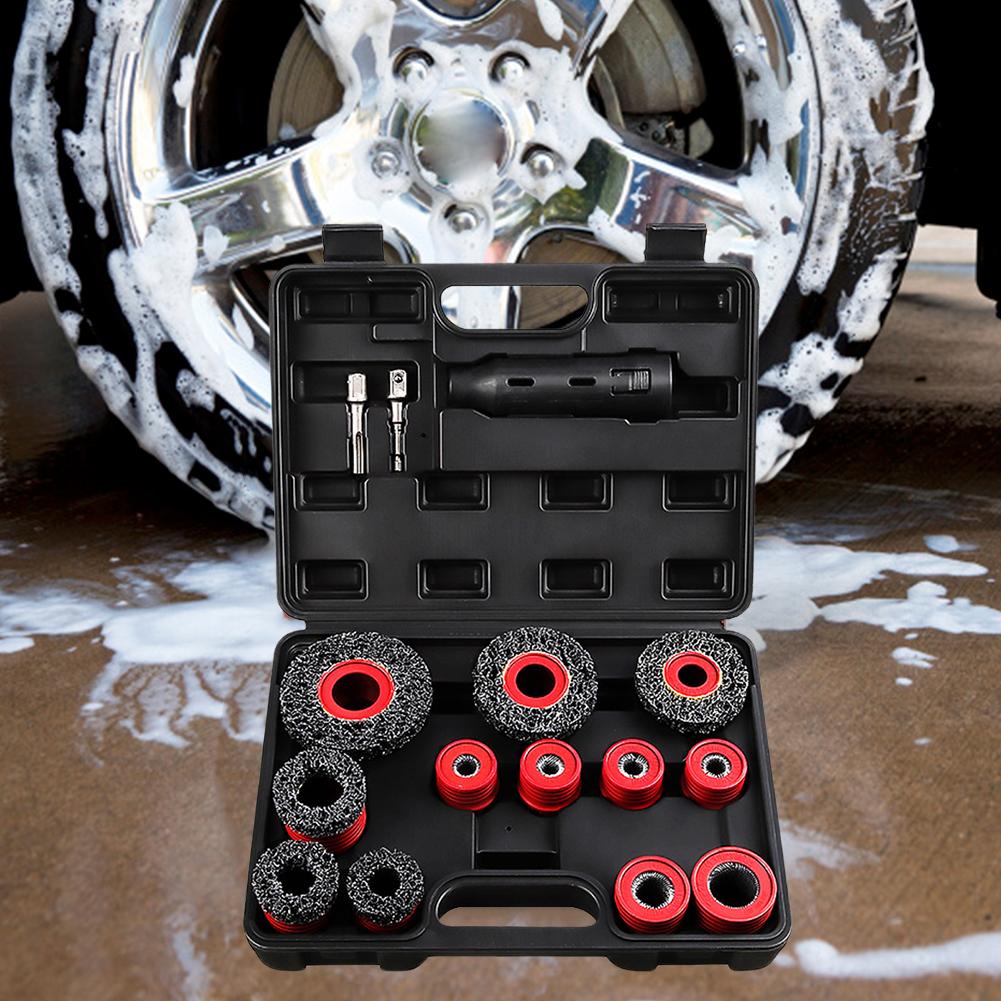 15PCS Car Wheel Stud Cleaner Tools Designed for Rust Removal with Snap In Attachment for Improved Automotive Maintenance