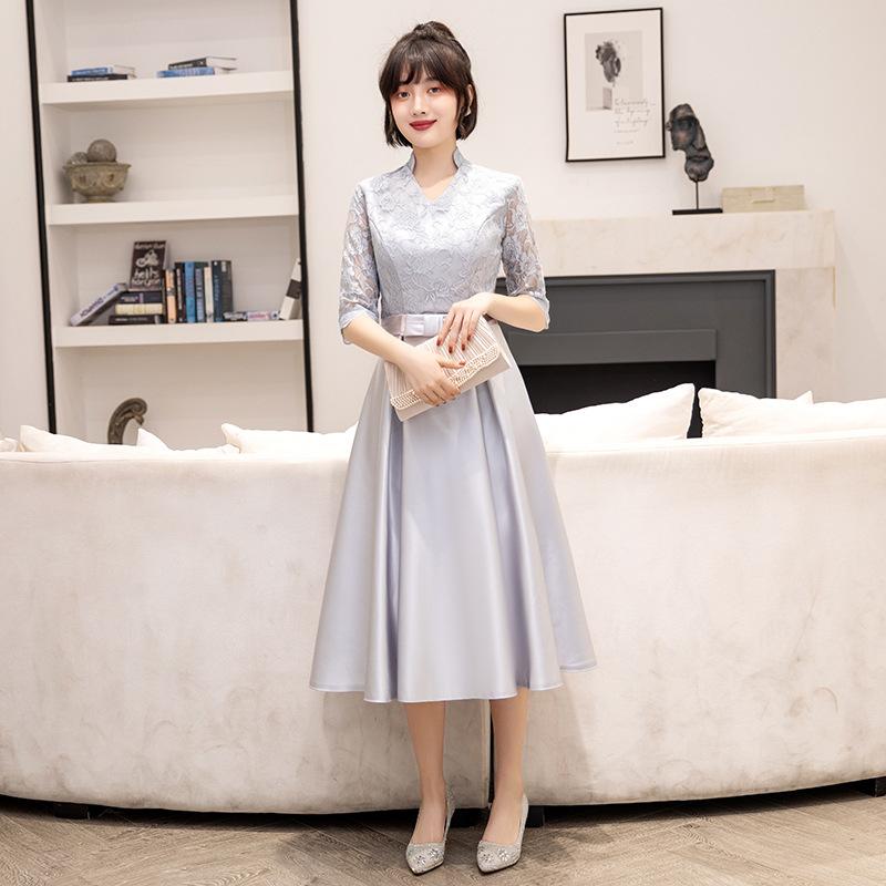 

Evening dress new black medium and long student party dress dress can be worn at ordinary times XS