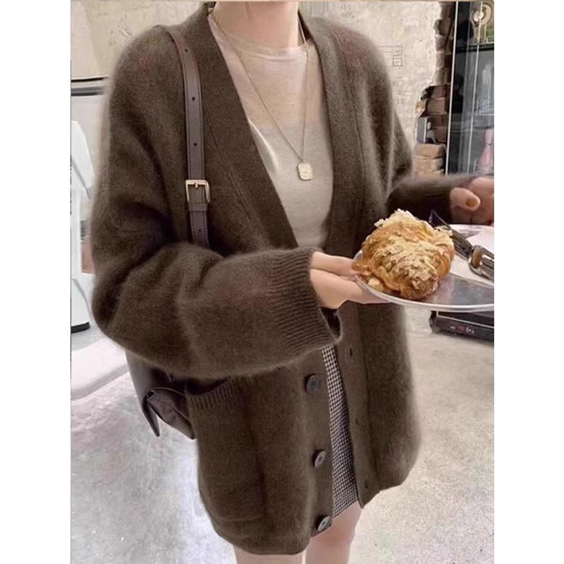 Women's Korean Style Mink Velvet Cardigan: Spring/Autumn Soft, Thick, Mid-Length, Loose Knit Sweater.