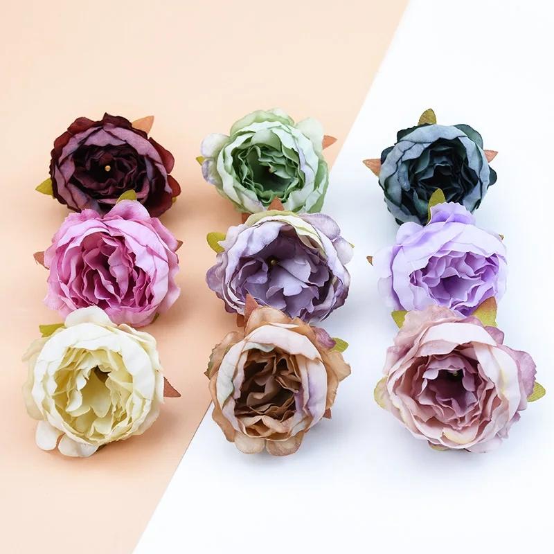 

10pcs Silk Peony Srtificial Flowers for Home Wedding Decoration Diy Scrapbooking Pompons Christmas Wreath Fake Plastic Flowers 5pieces