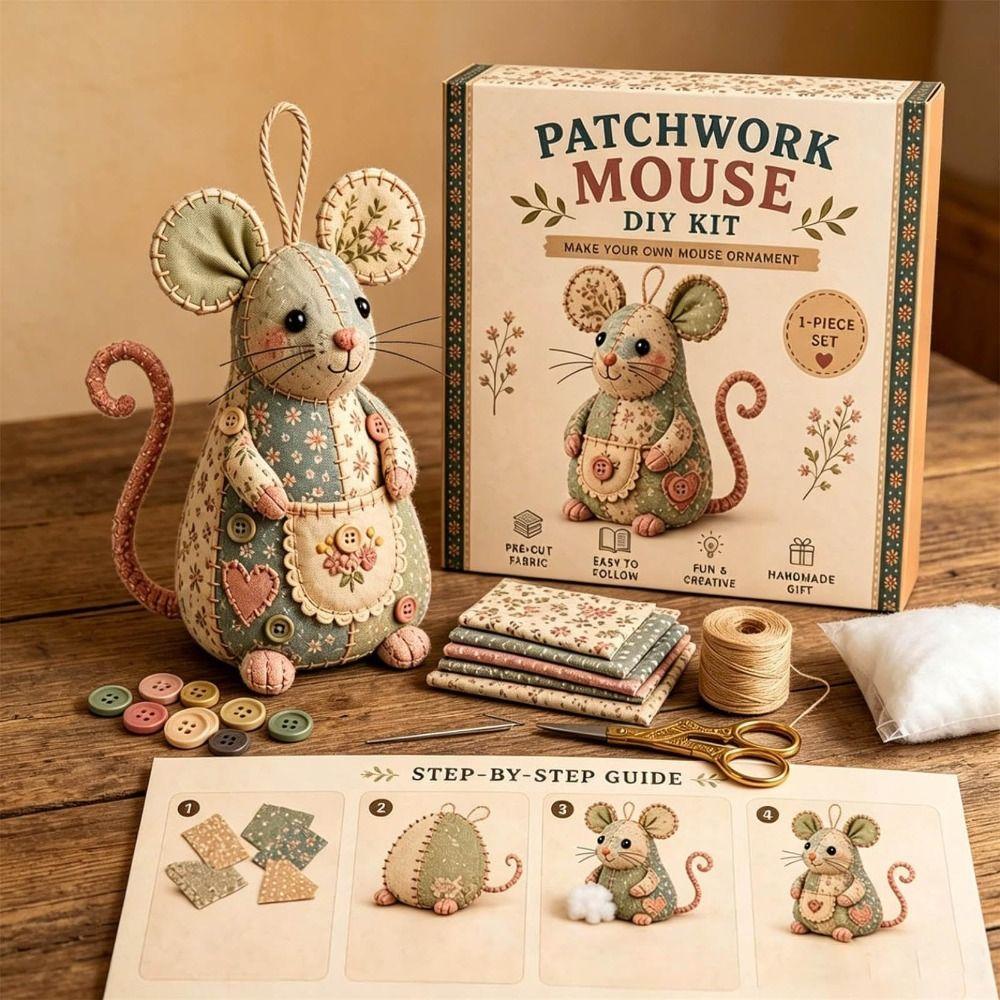 Handmade Patchwork Mouse Kit Pre Cut Fabric Mouse Sewing Kit Patchwork Craft Kit  Craft Learning
