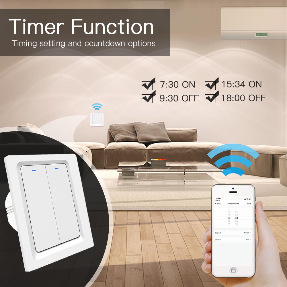 SLS EU Standard Smart Wifi Wall Light 2 Gang 3-Way Single Pole 10A ABS Single Live Wire Alexa Google Home Remote Control 240V