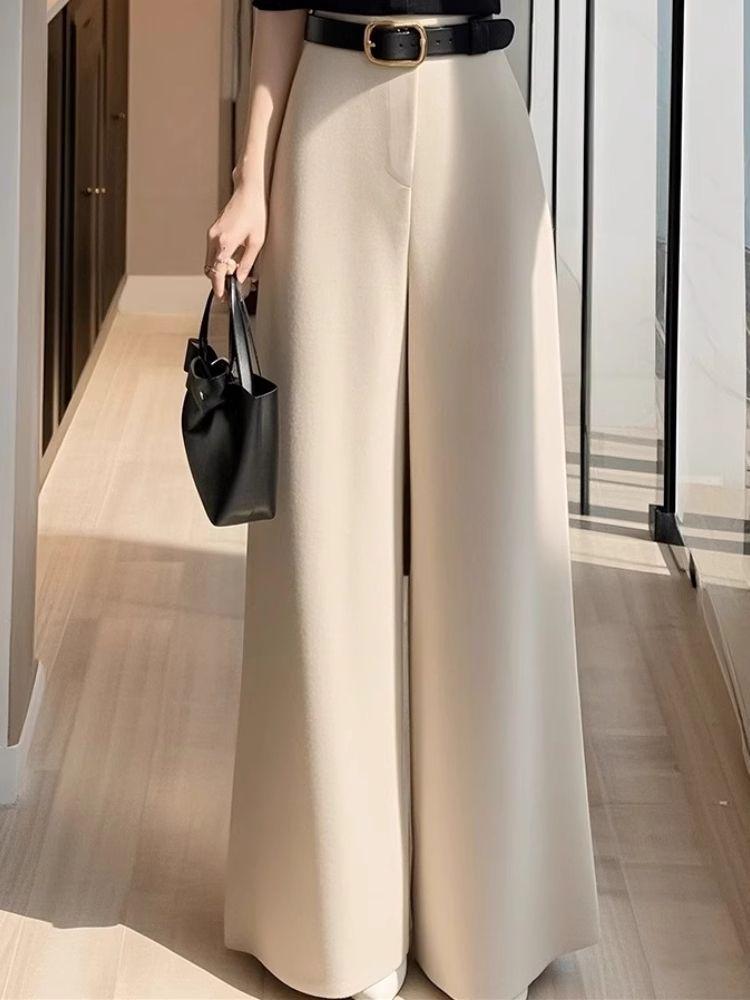 High Waist Beige Slimming Loose Casual Pants for Women - Spring/Autumn