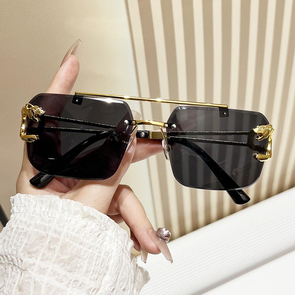 European and American trend frameless sunglasses leopard head fashion trimmed sunglasses masculinity female Internet celebrity street eye shot