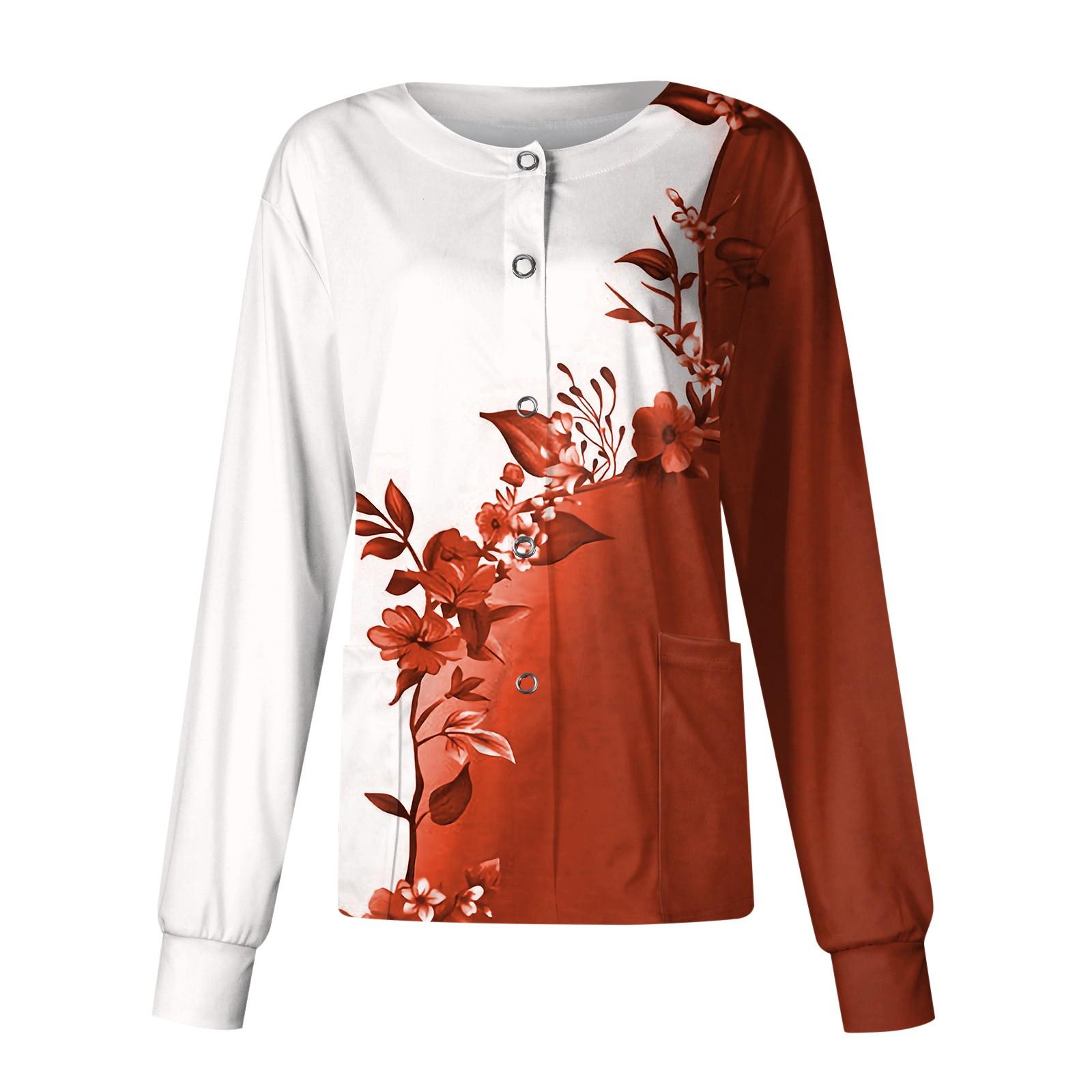 

Женский повседневный однобортный однобортный защитная одежда с длинными рукавами и цветочным принтом, кардиган, топ S красный