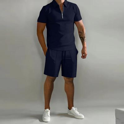 Sommer Herren Polo Kragen Einfarbig Lässig Locker Kurzarm Elastische Taille Komfort Shorts Sport Set