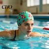 Soft Swim Cap Cloth Swimming Pool for Women, Breathable Colorful Ruffle Women Cap, Elastic Ear Protection Short Long Hair Bathing Hat Fashion Print