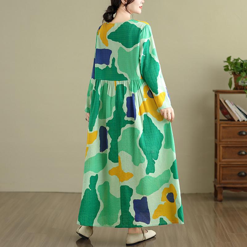 

DIMANAF Новое 2025 Женское Большого Размера Весеннее Длинное Платье Свободное Базовое Винтажное Оверсайз Длинный Рукав Макси Цветочное 2XL