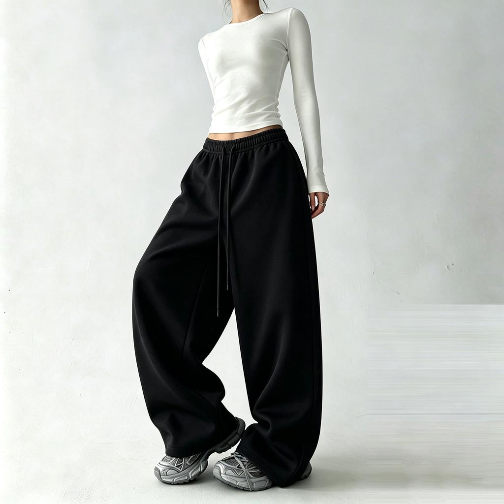 Pantalon de survêtement athlétique ample à jambes larges taille haute amincissant pour femme
