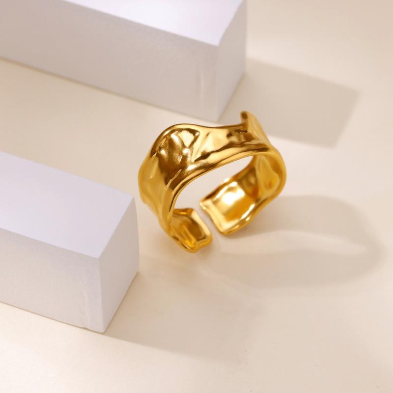 Trend Pleated Exaggerated Ring Opening Adjustable Men's and Women's Stainless Steel Geometric Niche Design Ring