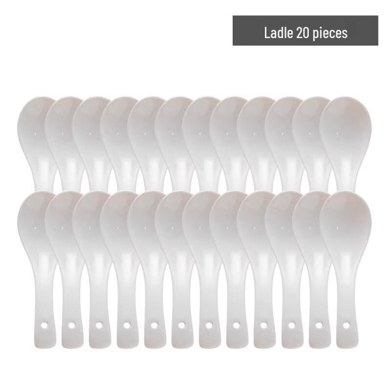White Ceramic Soup Spoons with Black Line, 20-Pack