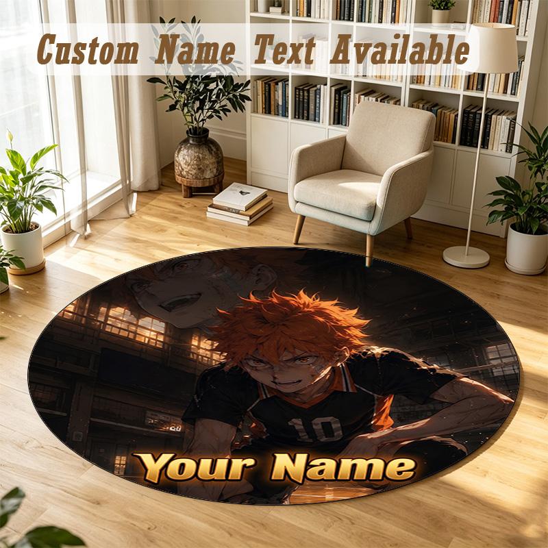 Round Rug Custom NameHaikyuu Pattern Non Slip Carpet Home Floor Decor