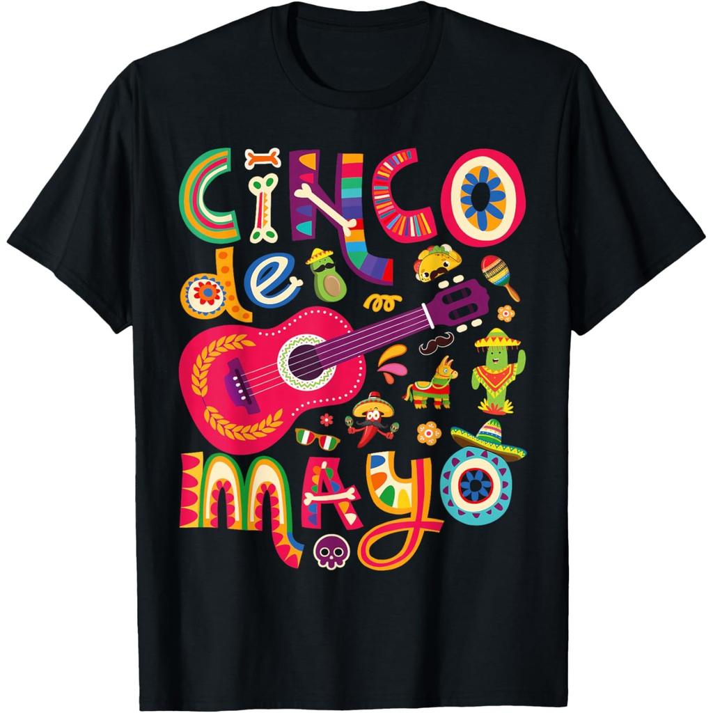 Cinco De Mayo Fiesta Guitar Graphic Tee Unisex's Casual Cotton T-Shirt