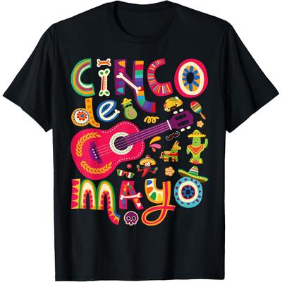Cinco De Mayo Fiesta Guitar Graphic Tee Unisex's Casual Cotton T-Shirt