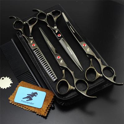 7-teiliges professionelles Haustier-Pflegescheren-Set, gebogene Schere, Hundeschere für den Außenbereich, 4-teiliges Set + Kamm