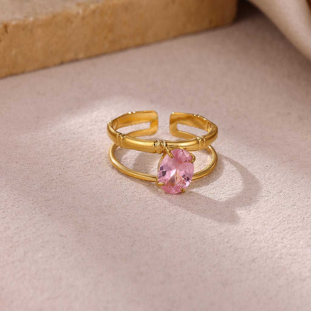 Vintage Romantic Green Stone Anillos Women Geometric Irregular Rings Stainless Steel Gold Color Waterproof Jewelry Elegant Party