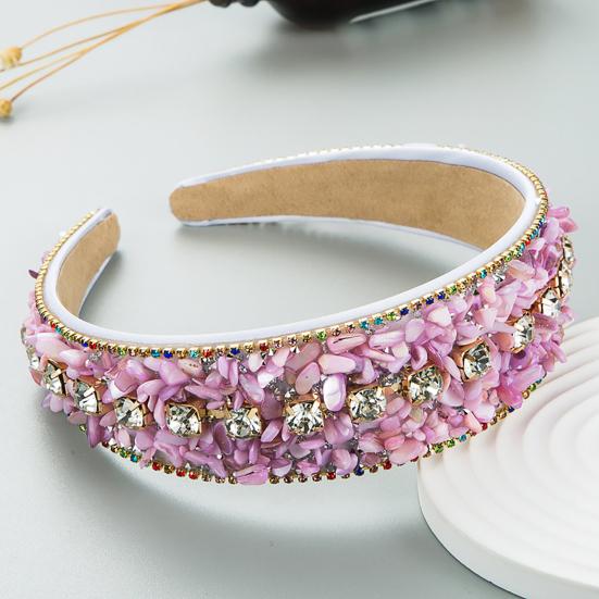 Women Headband Mini Stone Decor Rhinestone Rich Colors Wide Band Elastic Hair Decoration Anti-slip Turquoise Dating Hair Hoop Hair Accessories