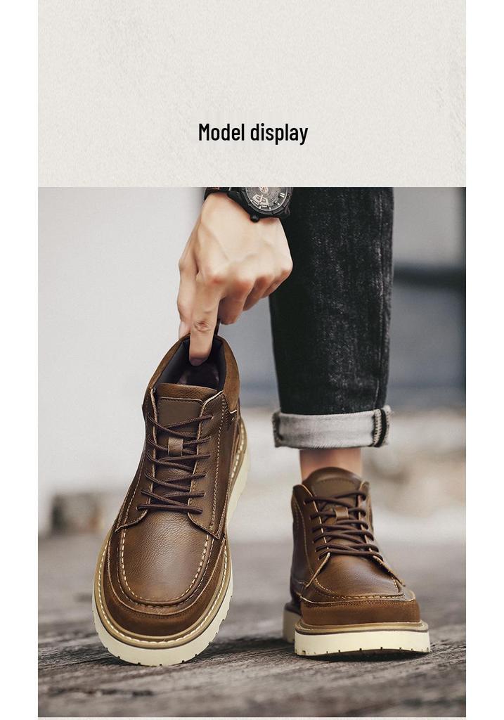 Men's Retro High-Top Leather Martin Boots - Winter Warmth, Thick Sole, Height Increasing, British Style for Autumn Trend.